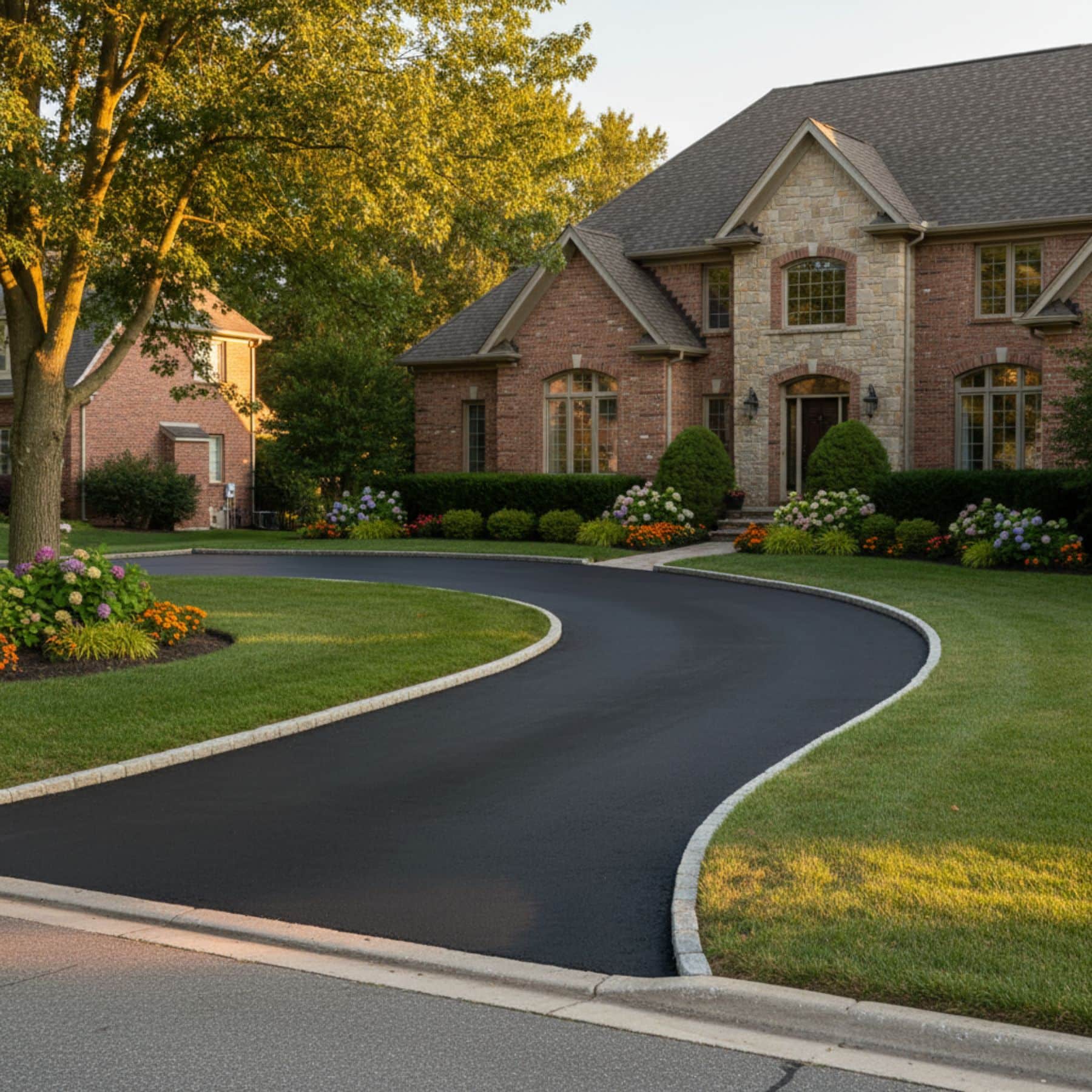 close up of home driveway outlined in white boarder